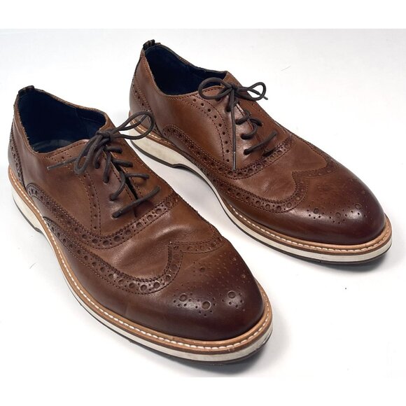 COLE HAAN Grand 360 Mens US 9.5M Brown Leather Wingtip Oxford SHOES C30697 EUC - Picture 1 of 7
